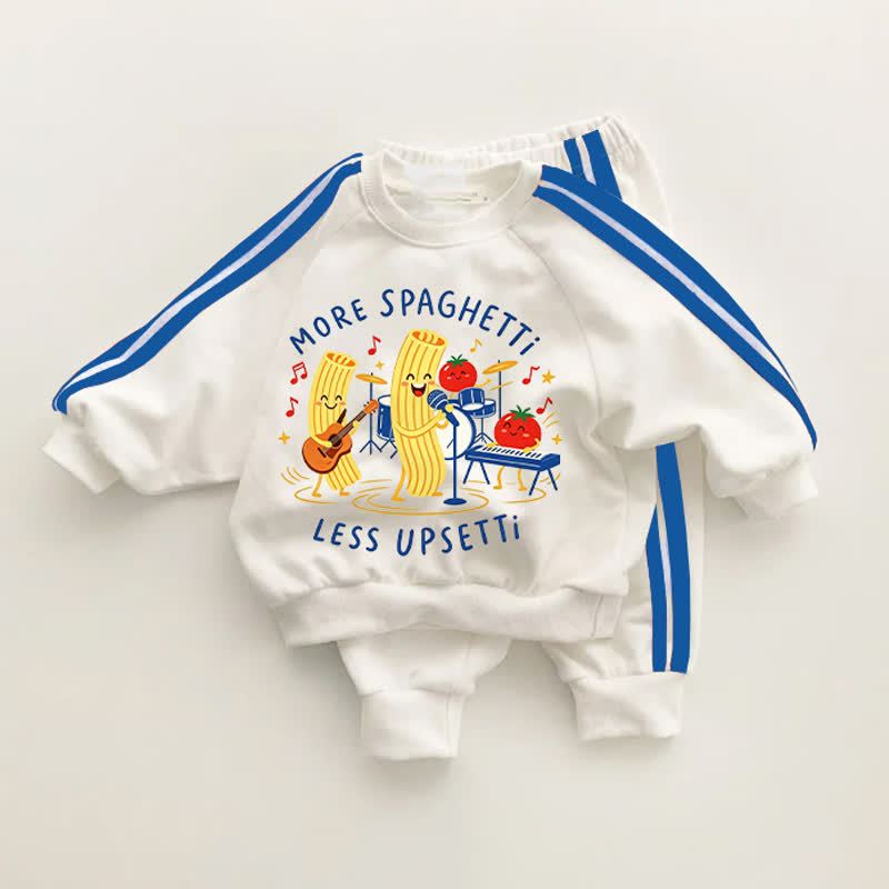 MORE SPAGHETTI LESS UPSETTI Baby Toddler Food Blue Striped 2-piece Set - White&Blue - 3-5T - image 1