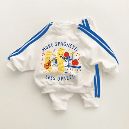 MORE SPAGHETTI LESS UPSETTI Baby Toddler Food Blue Striped 2-piece Set - White&Blue - 3-5T - image 1