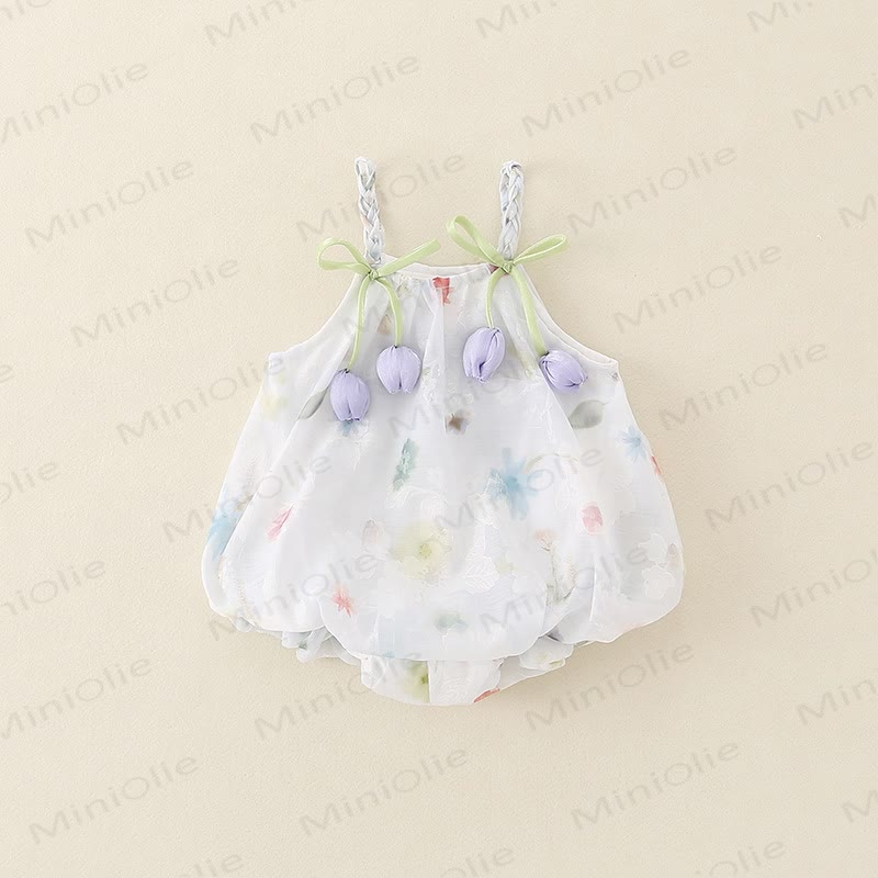 Baby Watercolor Tulip Chiffon Bow Bodysuit - White - 18-24M - image 2