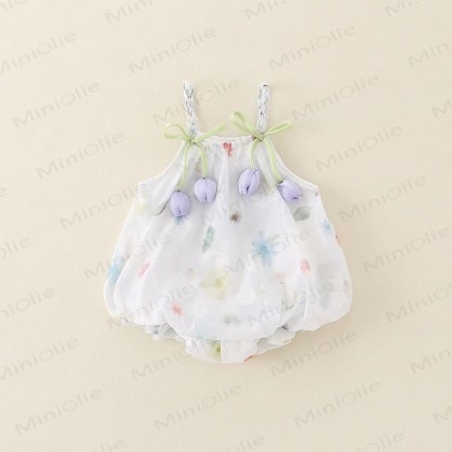 Baby Watercolor Tulip Chiffon Bow Bodysuit - White - 18-24M - image 2