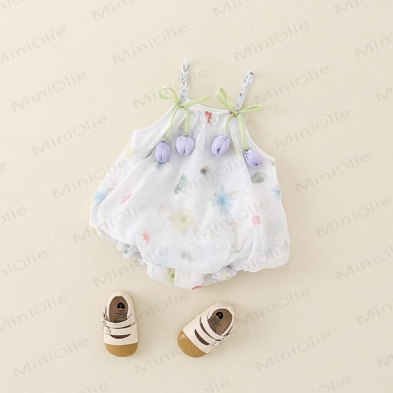 Baby Watercolor Tulip Chiffon Bow Bodysuit - image 3