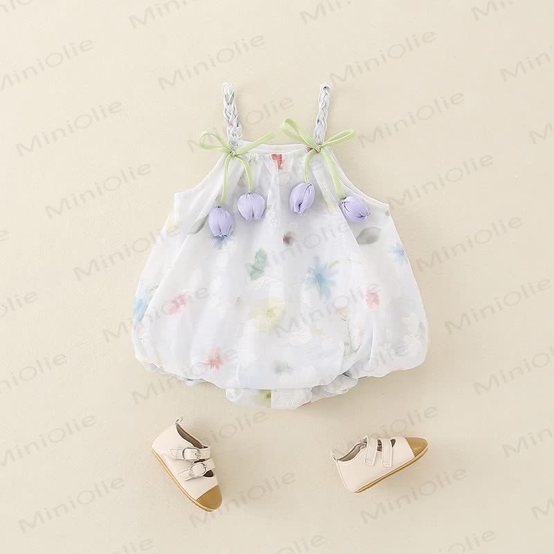 Baby Watercolor Tulip Chiffon Bow Bodysuit - image 1