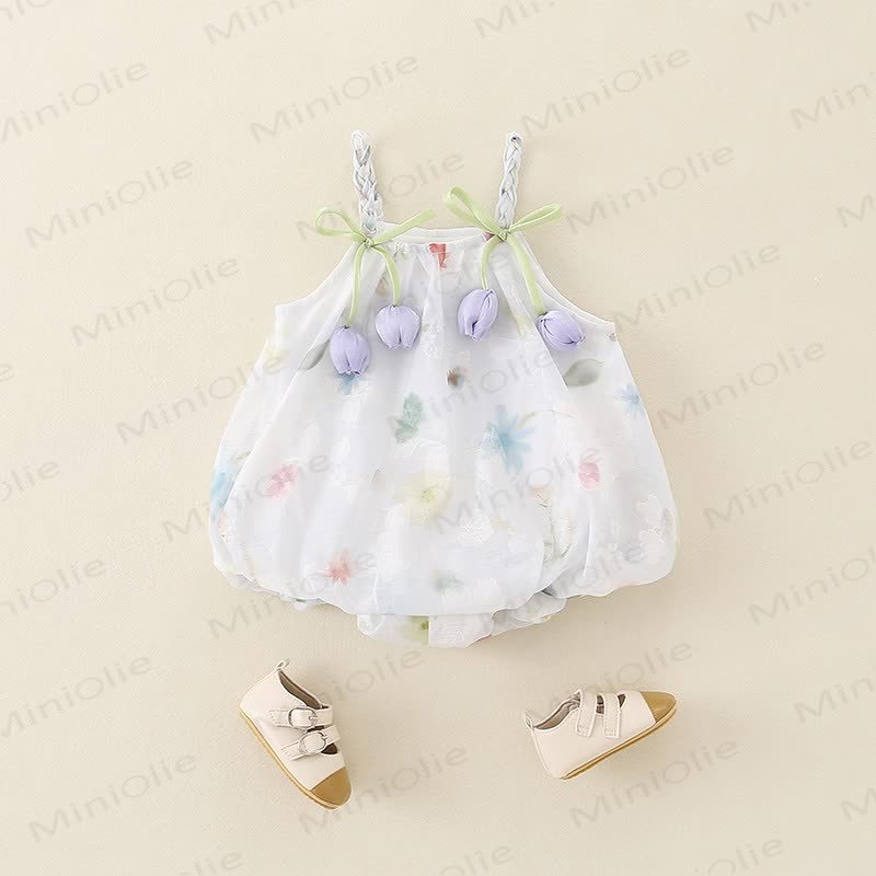 Baby Watercolor Tulip Chiffon Bow Bodysuit - image 1
