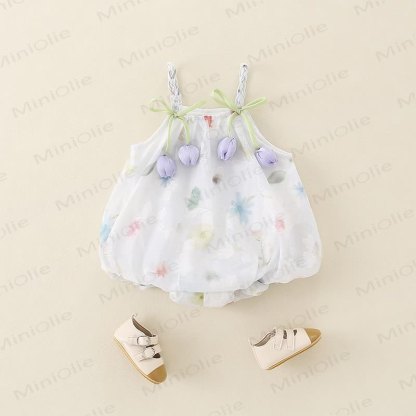 Baby Watercolor Tulip Chiffon Bow Bodysuit - image 1