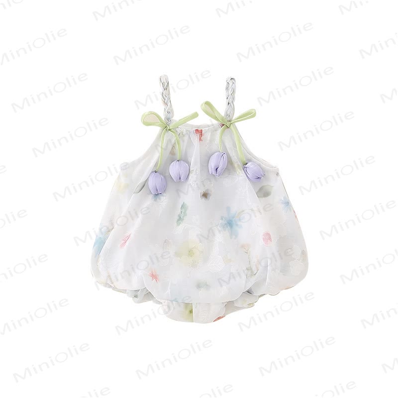 Baby Watercolor Tulip Chiffon Bow Bodysuit - image 5