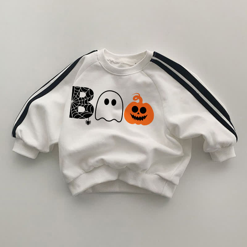 BOO Baby Black Striped Sleeve White Sweatshirt - White - 2-3T - image 1