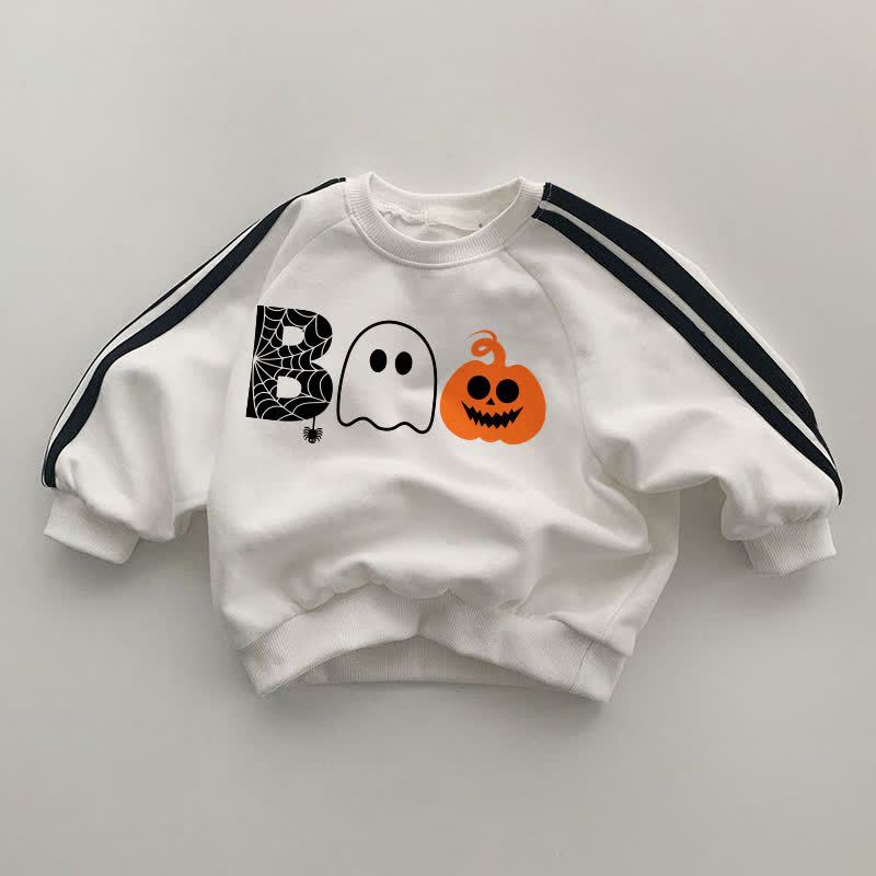 BOO Baby Black Striped Sleeve White Sweatshirt - White - 2-3T - image 1