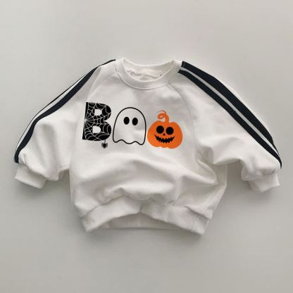 BOO Baby Black Striped Sleeve White Sweatshirt - White - 2-3T - image 1