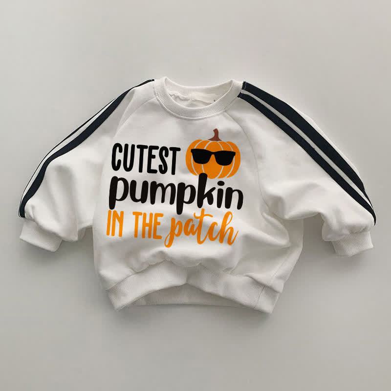 CUTEST PUMPKIN IN THE PATCH Baby Black Striped Sleeve White Sweatshirt - White - 2-3T - image 1
