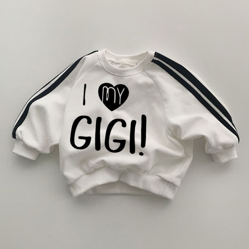 I MY GIGI! Baby Black Striped Sleeve White Sweatshirt - White - 2-3T - image 1