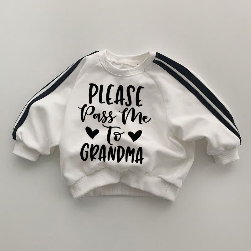 PLEASE PASS ME TO GRANDMA Baby Black Striped Sleeve White Sweatshirt - White - 2-3T - image 1