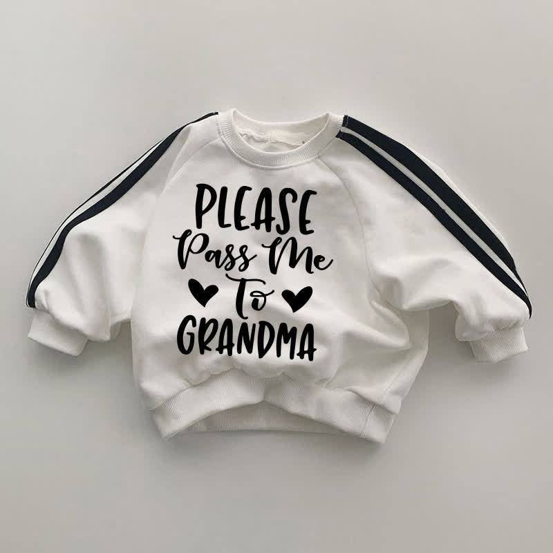 PLEASE PASS ME TO GRANDMA Baby Black Striped Sleeve White Sweatshirt - White - 2-3T - image 1