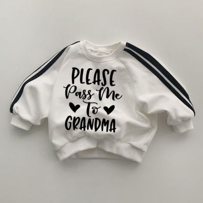PLEASE PASS ME TO GRANDMA Baby Black Striped Sleeve White Sweatshirt - White - 2-3T - image 1