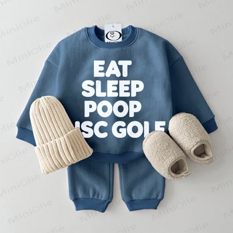 EAT SLEEP POOP DISC GOLF Baby Sweatshirt 2-piece Blue Set - Blue - 2-3T - image 1