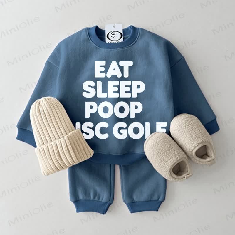 EAT SLEEP POOP DISC GOLF Baby Sweatshirt 2-piece Blue Set - Blue - 2-3T - image 1
