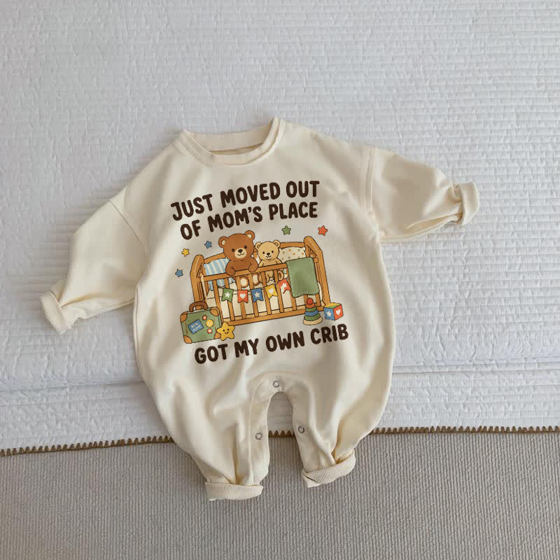 JUST MOVED OUT OF MOM'S PLACE GOT MY OWN CRIB Baby Bear Beige Romper - Beige - 2-3T - image 1