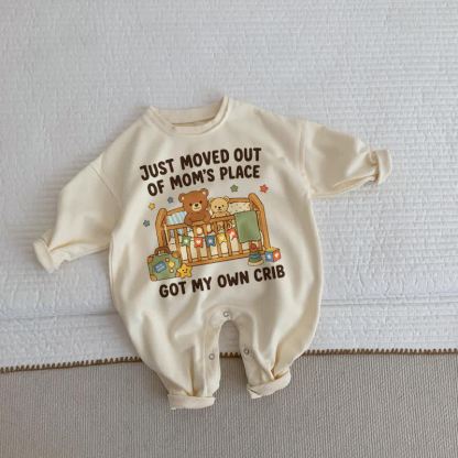 JUST MOVED OUT OF MOM'S PLACE GOT MY OWN CRIB Baby Bear Beige Romper - Beige - 2-3T - image 1