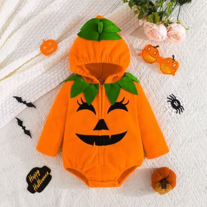 Baby Pumpkin Hooded Fleece Halloween Costume Bodysuit - Orange - 18-24M - image 1