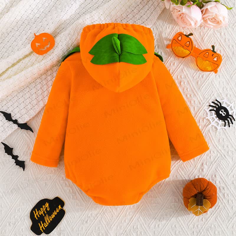 Baby Pumpkin Hooded Fleece Halloween Costume Bodysuit - image 2