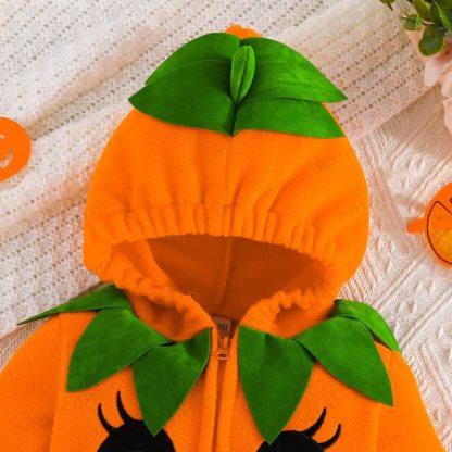 Baby Pumpkin Hooded Fleece Halloween Costume Bodysuit - image 3
