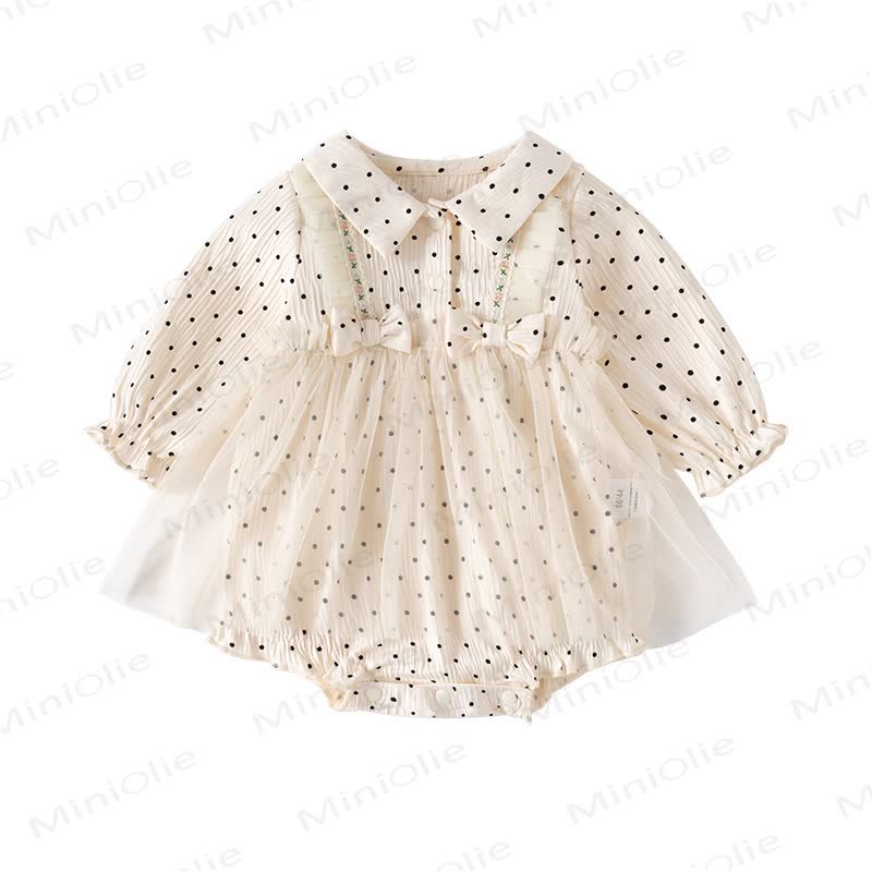 Baby Polka Dot Peter Pan Collar Skirted Bodysuit - Beige - 18-24M - image 3