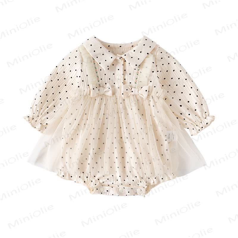 Baby Polka Dot Peter Pan Collar Skirted Bodysuit - Beige - 18-24M - image 3