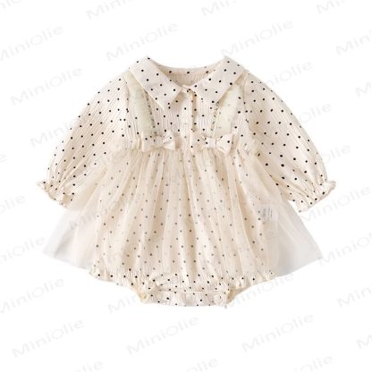 Baby Polka Dot Peter Pan Collar Skirted Bodysuit - Beige - 18-24M - image 3