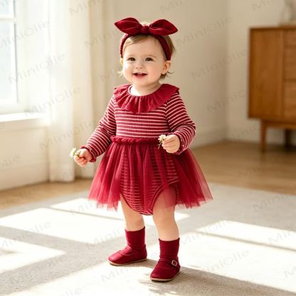 Baby Ruffle Striped Tulle Skirted Bodysuit - image 5