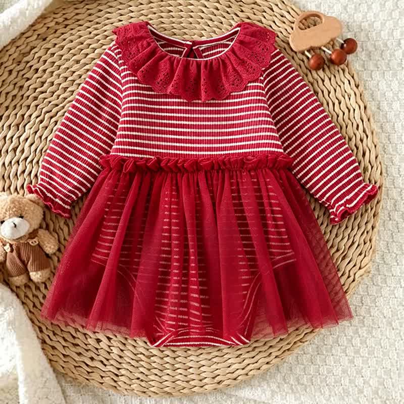 Baby Ruffle Striped Tulle Skirted Bodysuit - Red - 18-24M - image 1