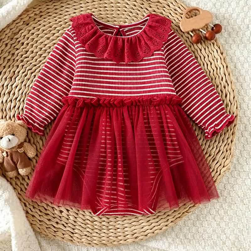 Baby Ruffle Striped Tulle Skirted Bodysuit - Red - 18-24M - image 1