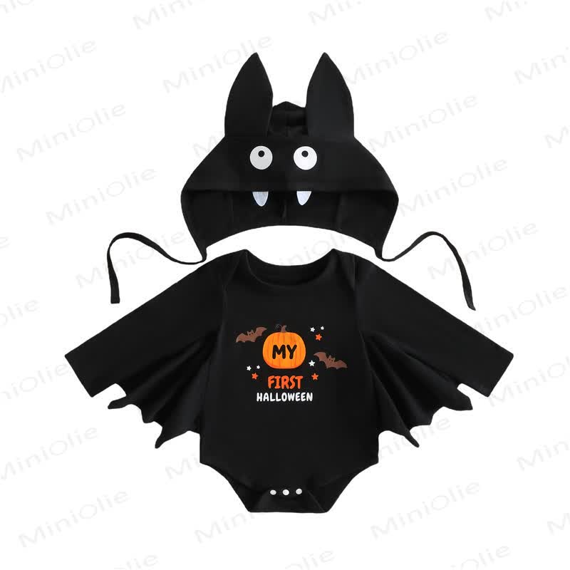 MY FIRST HALLOWEEN Baby Bat Wing Bodysuit with Hat - Black - 12-18M - image 1