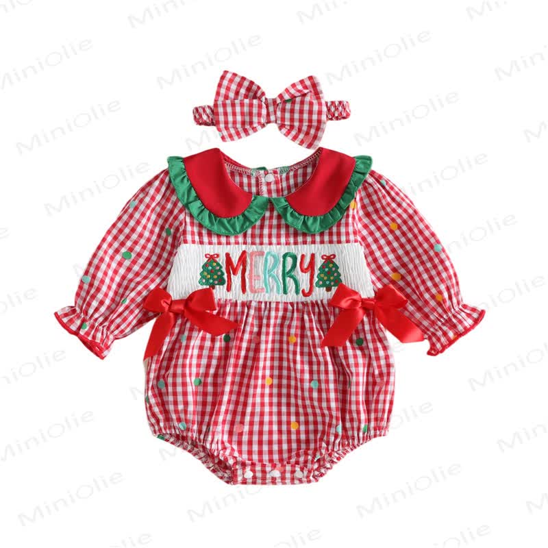 MERRY Baby Gingham Christmas Bodysuit with Headband - Red - 12-18M - image 1