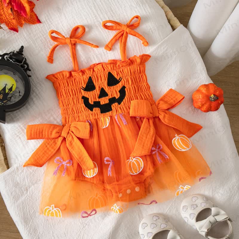 Baby Halloween Pumpkin Orange Tulle Tutu Bodysuit - Orange - 18-24M - image 1