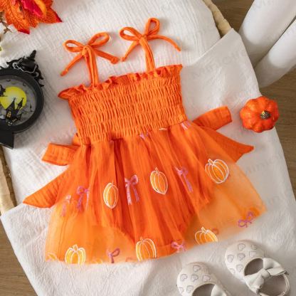 Baby Halloween Pumpkin Orange Tulle Tutu Bodysuit - image 2