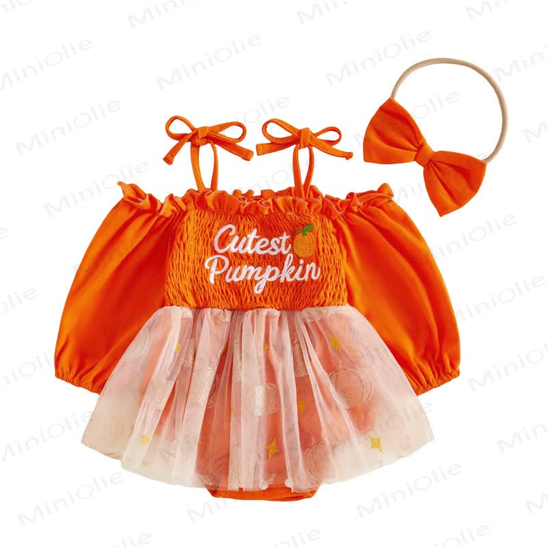 CUTEST PUMPKIN Baby Orange Smocked Tulle Bodysuit - Orange - 12-18M - image 1