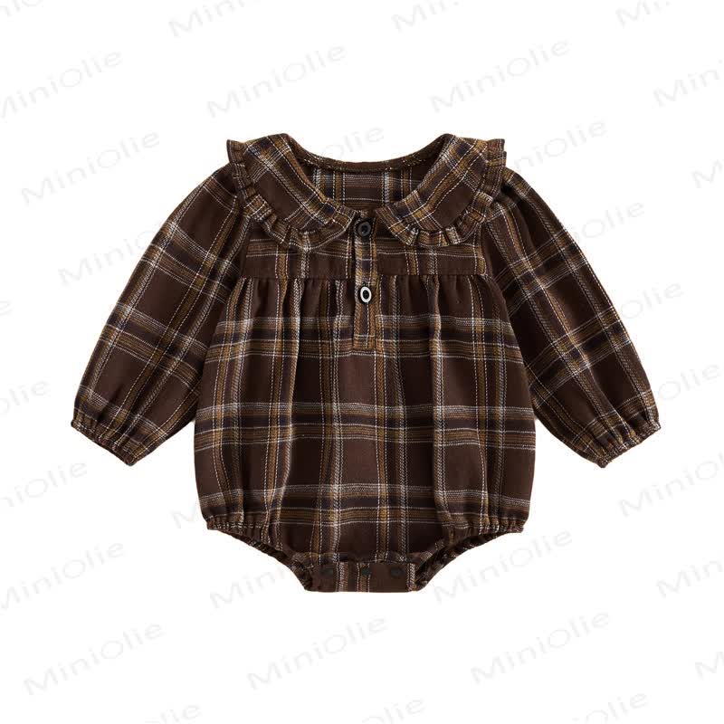 Baby Vintage Plaid Ruffle Collar Bodysuit - Brown - 12-18M - image 2