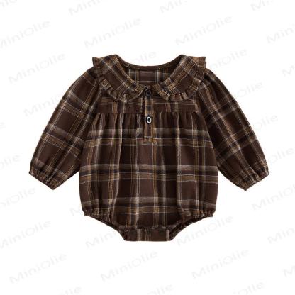 Baby Vintage Plaid Ruffle Collar Bodysuit - Brown - 12-18M - image 2