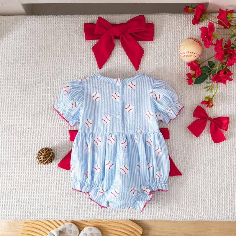 Baby Stripe Baseball Bow Bodysuit with Headband - image 2