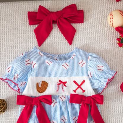 Baby Stripe Baseball Bow Bodysuit with Headband - image 3