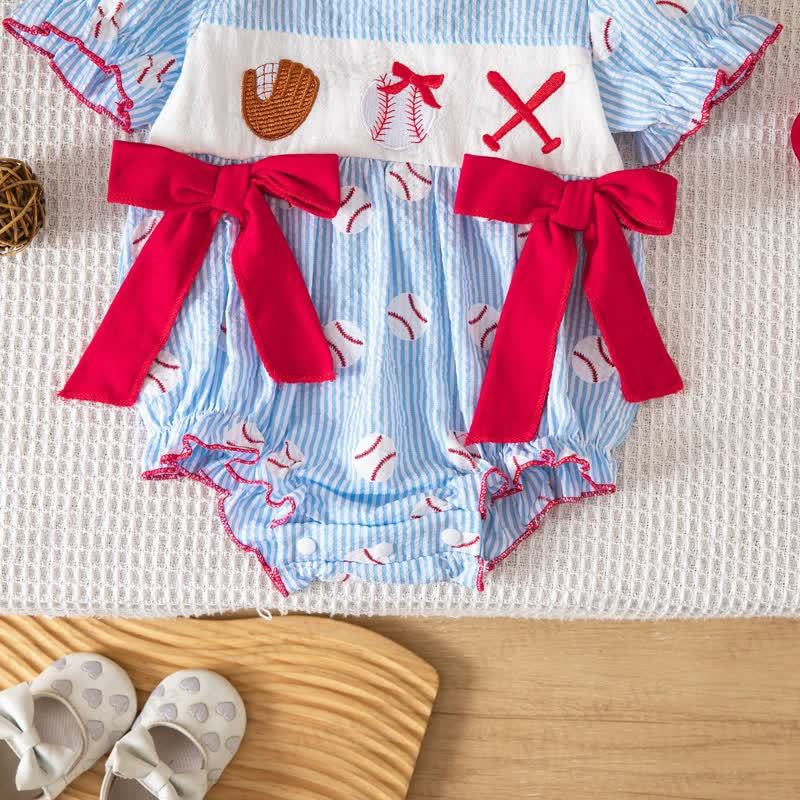 Baby Stripe Baseball Bow Bodysuit with Headband - image 4