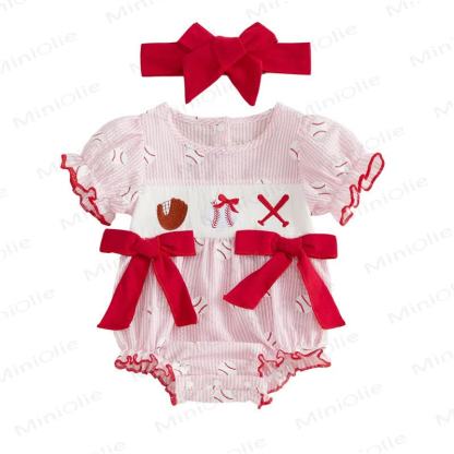 Baby Stripe Baseball Bow Bodysuit with Headband - Red - 12-18M - image 6