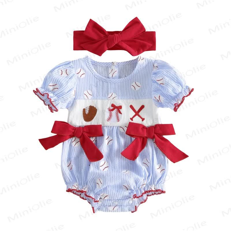 Baby Stripe Baseball Bow Bodysuit with Headband - image 5