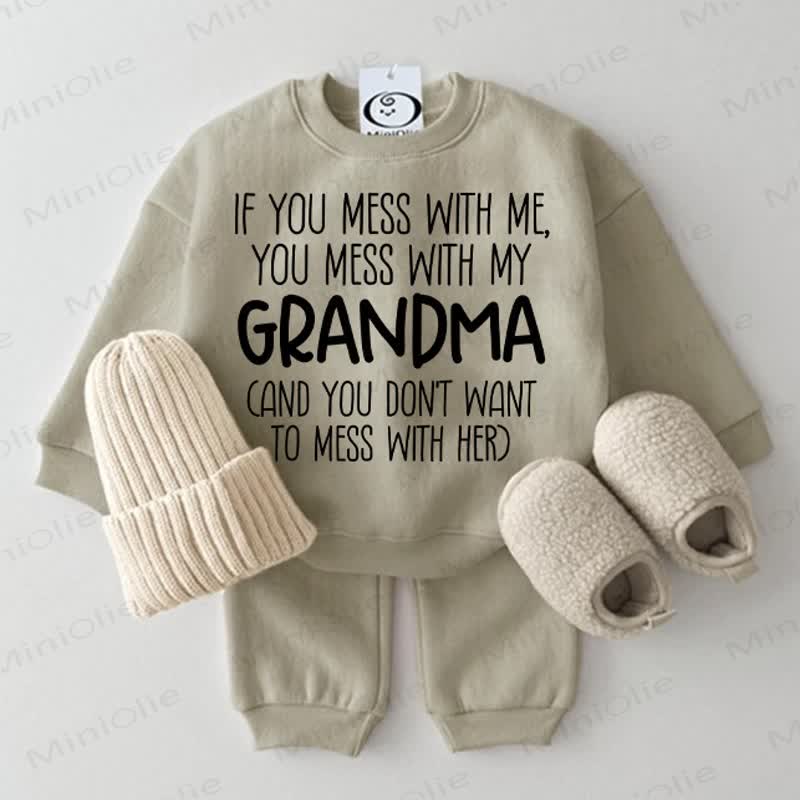 IF YOU MESS WITH ME, YOU MESS WITH MY GRANDMA Baby Sweatshirt 2-piece Set - Grey Green - 2-3T - image 1