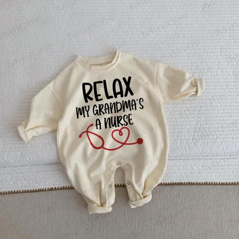 RELAX MY GRANDMA'S A NURSE Baby Beige Romper - Beige - 2-3T - image 1