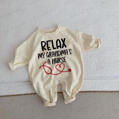 RELAX MY GRANDMA'S A NURSE Baby Beige Romper - Beige - 2-3T - image 1