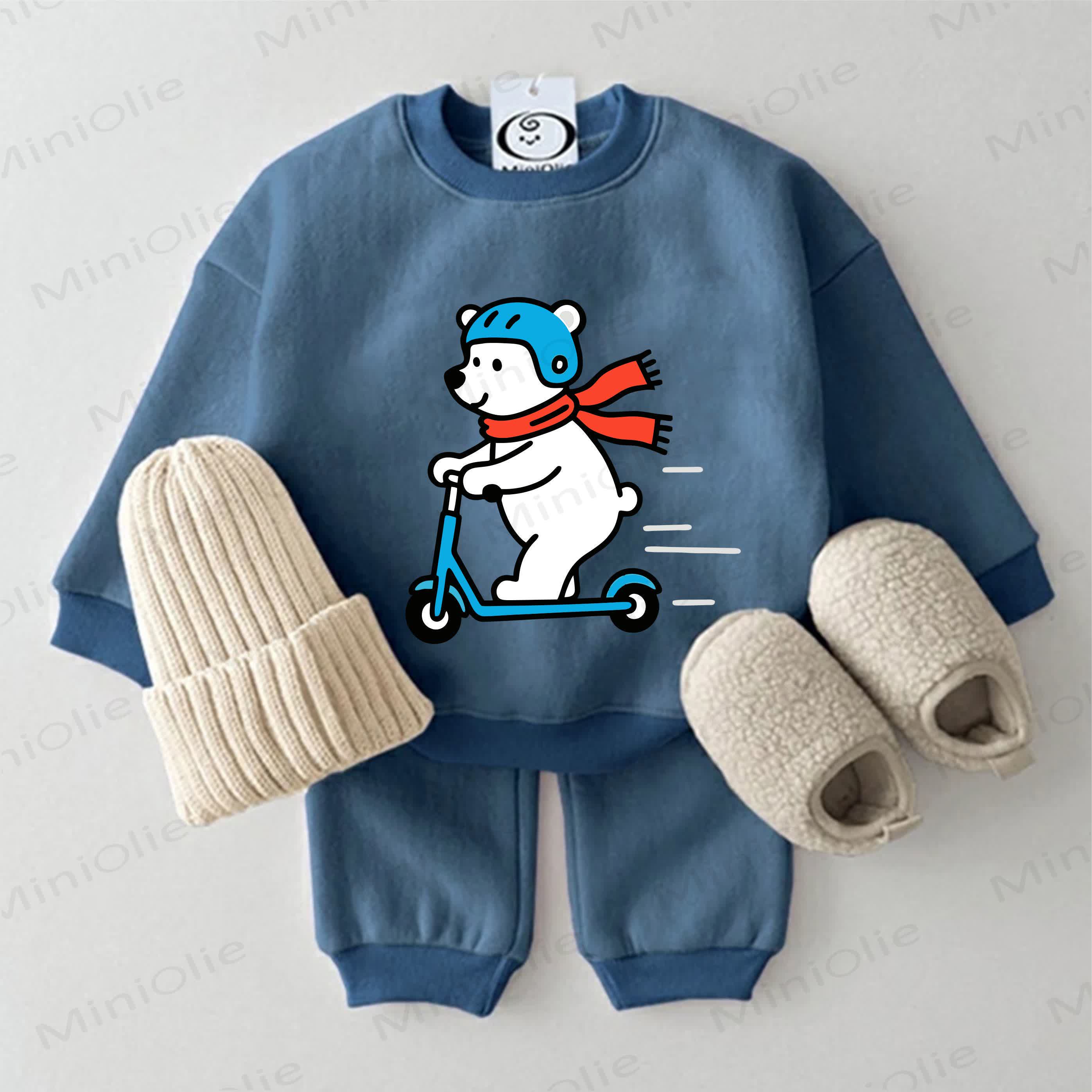 Baby Bear Scooter Sweatshirt 2-piece Blue Set - Blue - 2-3T - image 1