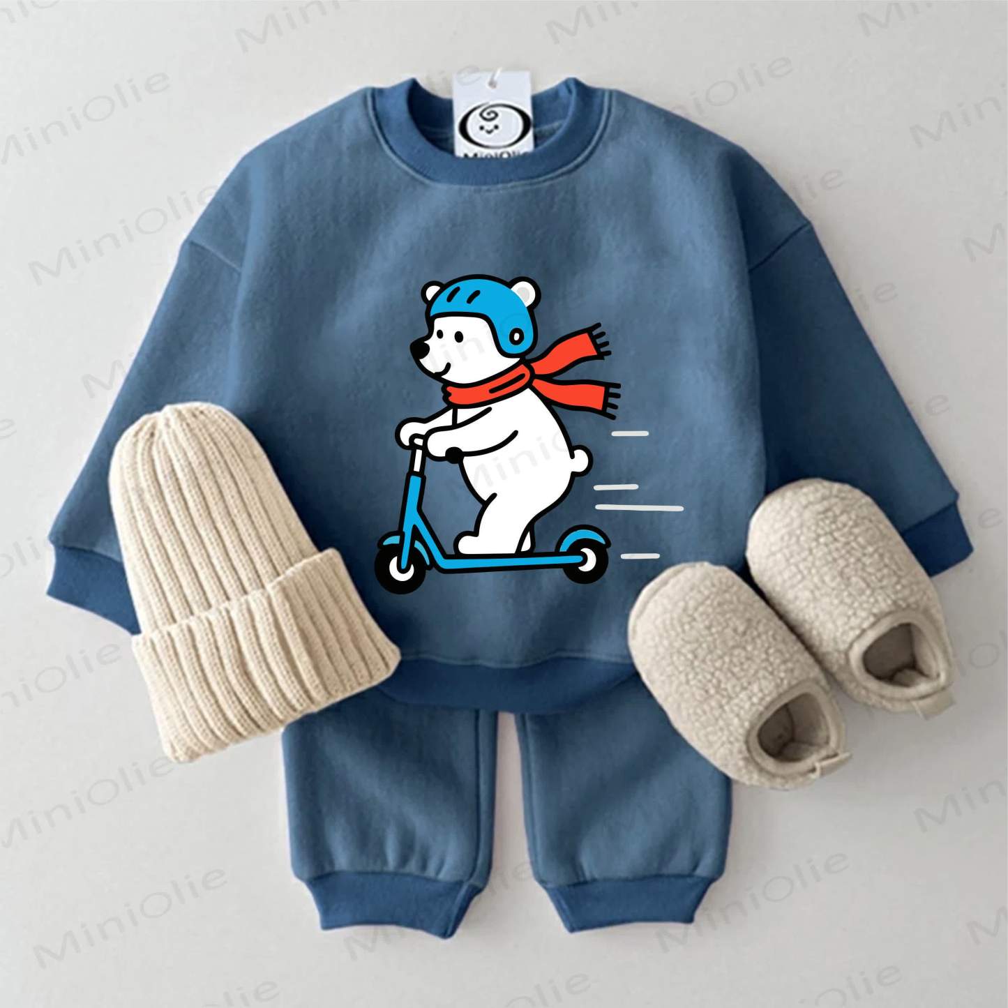 Baby Bear Scooter Sweatshirt 2-piece Blue Set - Blue - 2-3T - image 1