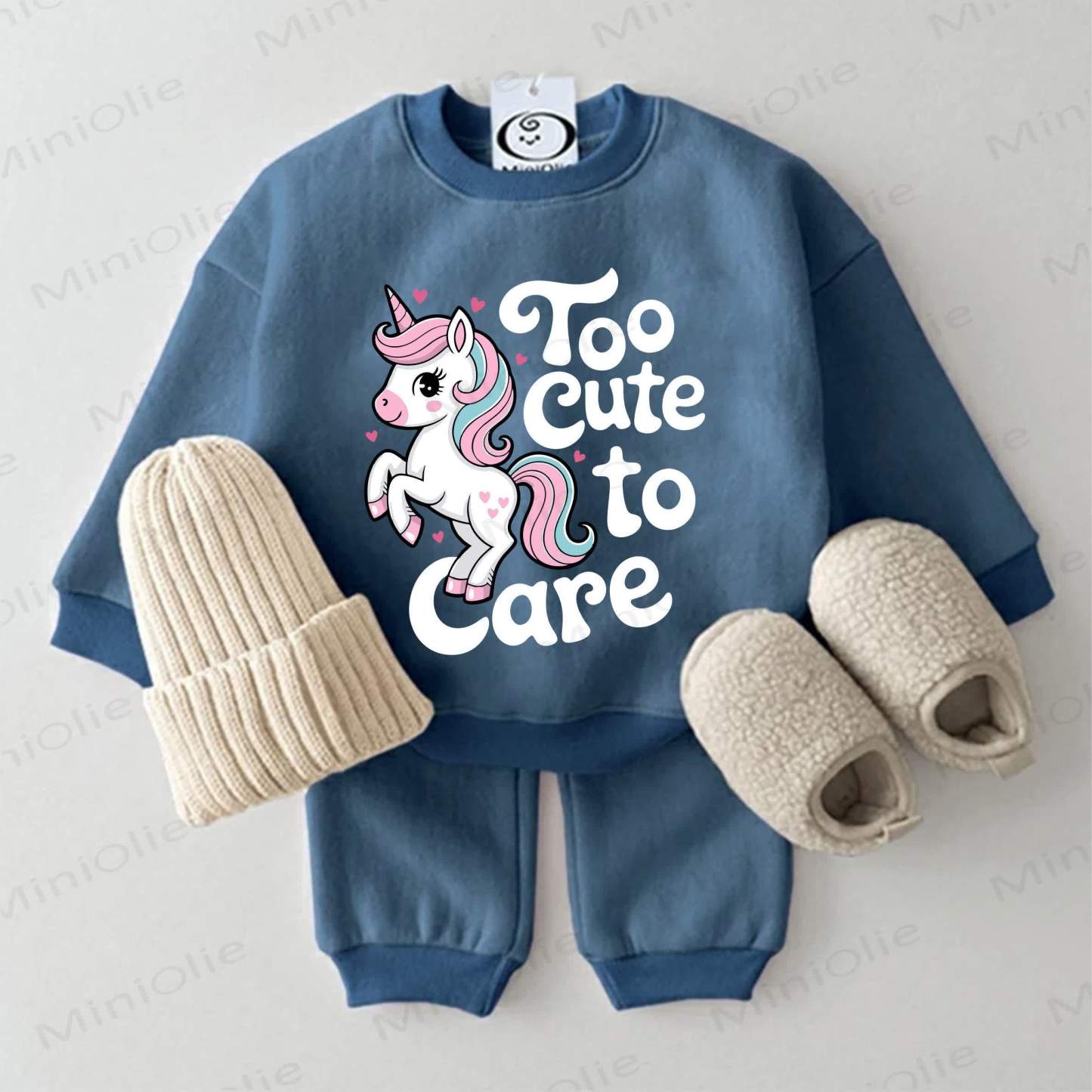 TOO CUTE TO CARE Baby Sweatshirt 2-piece Blue Set - Blue - 2-3T - image 1