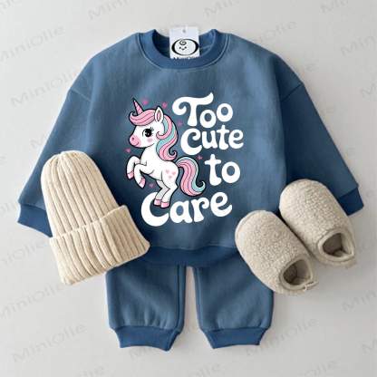 TOO CUTE TO CARE Baby Sweatshirt 2-piece Blue Set - Blue - 2-3T - image 1