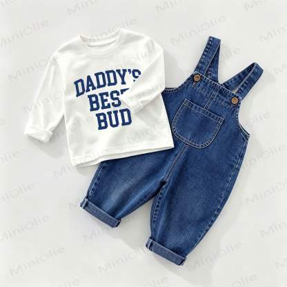 DADDY'S BEST BUD Baby Denim Overalls and Tee 2-piece Set - White&Blue - 2-3T - image 1